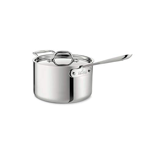 All-Clad 4204 with Loop Stainless Steel Tri-Ply Bonded Dishwasher Safe Sauce Pan with Loop Helper Handle and Lid Cookware, 4-Quart, Silver